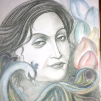 Drawing titled "CONTENTMENT" by Suddha Sama, Original Artwork, Pencil