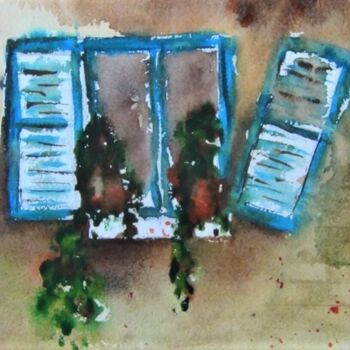 Malerei mit dem Titel "Vieux volets en Pro…" von Jean-Pierre Missistrano, Original-Kunstwerk, Aquarell