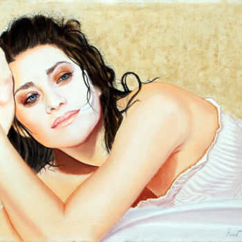Painting titled "Marion s'éveille" by Fred Mahieu, Original Artwork, Pastel