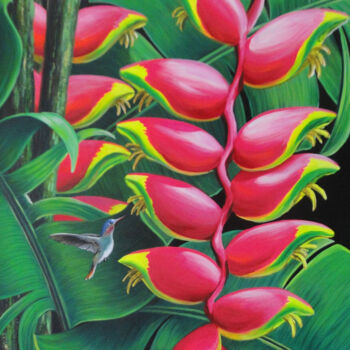 Painting titled "HELICÔNIAS" by Rose Fernandes, Original Artwork, Acrylic
