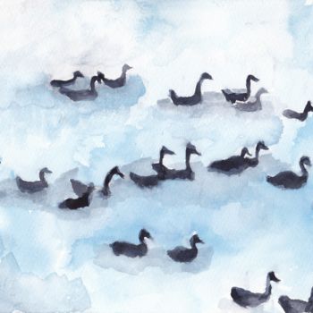 Painting titled "Wild Geese in Fidal…" by Janel Bragg, Original Artwork, Watercolor