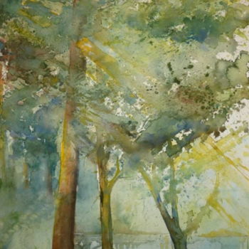 Peinture intitulée "A travers les feuil…" par Pierre Feyeux, Œuvre d'art originale, Aquarelle