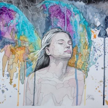 Peinture intitulée "fairy" par Jérôme Royer, Œuvre d'art originale, Aquarelle