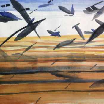 Schilderij getiteld "Vols Au Vent" door Sebastian Olivier Burckhardt, Origineel Kunstwerk, Aquarel