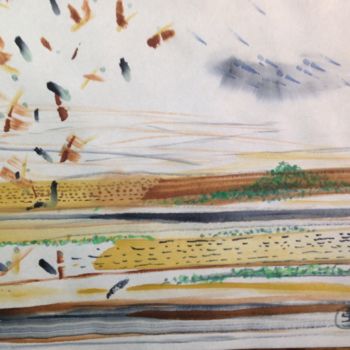 Malerei mit dem Titel "Champs et La Batie…" von Sebastian Olivier Burckhardt, Original-Kunstwerk, Aquarell