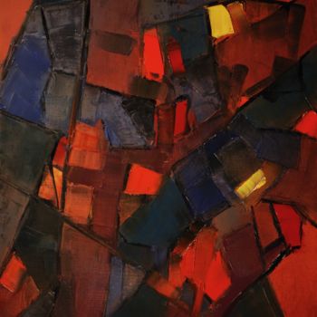 Painting titled "Vitrail-babel-" by Thierry Faure, Original Artwork, Oil Mounted on Wood Stretcher frame