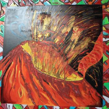 Painting titled "Cône Volcanique" by Jez Bb, Original Artwork, Oil