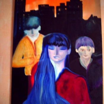 Ζωγραφική με τίτλο "hier la ville noire" από Noëlle Dauby, Αυθεντικά έργα τέχνης, Άλλος