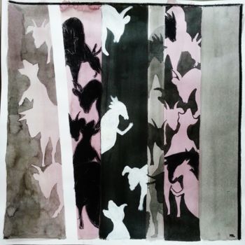 Peinture intitulée "Composition animale…" par Brigitte Mathé (MBL), Œuvre d'art originale, Encre