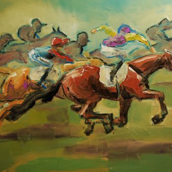 Painting titled "Le-finish." by Thierry Faure, Original Artwork, Oil Mounted on Wood Stretcher frame