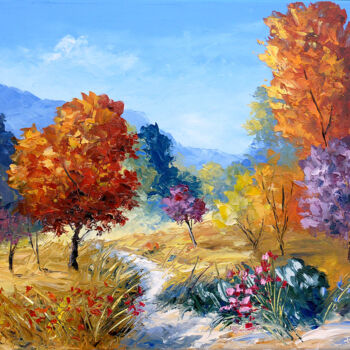 Ζωγραφική με τίτλο "automne en montagne" από Pascal Clus, Αυθεντικά έργα τέχνης, Λάδι