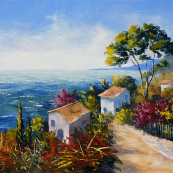 Painting titled "descente a la plage" by Pascal Clus, Original Artwork, Oil