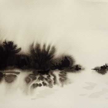 Peinture intitulée "Les barques - Encre…" par Clau Redier-Clément, Œuvre d'art originale, Encre