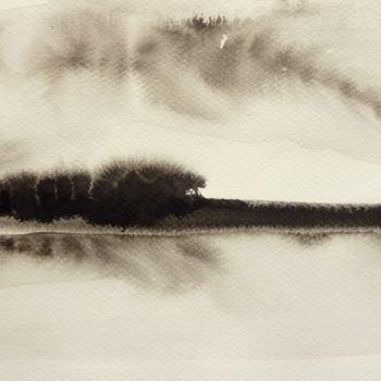 「Sous un ciel de tra…」というタイトルの絵画 Clau Redier-Clémentによって, オリジナルのアートワーク, インク その他の剛性パネルにマウント