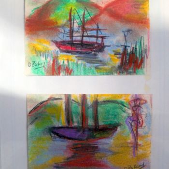 绘画 标题为“Navire dans la baie…” 由Dominique Bertrand, 原创艺术品, 粉彩 安装在其他刚性面板上