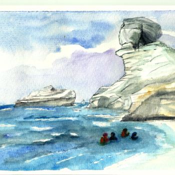 Painting titled "Mer Egée" by Marie-José Longuet, Original Artwork, Watercolor