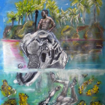 「je chasse le tigrion」というタイトルの絵画 Herve Yann Duboisによって, オリジナルのアートワーク, グワッシュ水彩画