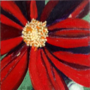Ζωγραφική με τίτλο "Red Flower" από Jan Wall, Αυθεντικά έργα τέχνης, Λάδι