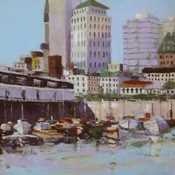 Peinture intitulée "Au coin du port de…" par M'Hamed Saci, Œuvre d'art originale