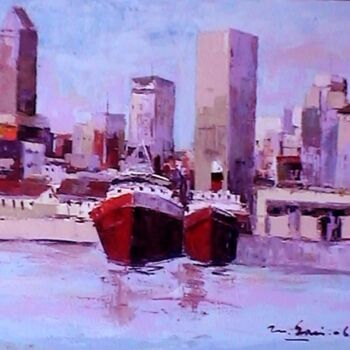 Peinture intitulée "Vue du port " par M'Hamed Saci, Œuvre d'art originale