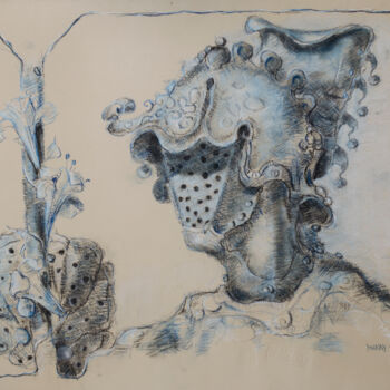 Drawing titled "Blue Knight" by Mandy Sand, Original Artwork, Pastel