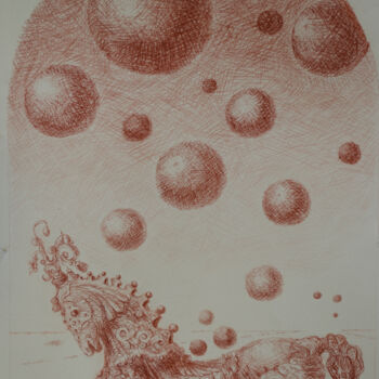 Drawing titled "Horse with Balls" by Mandy Sand, Original Artwork, Pencil