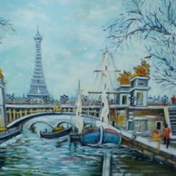 Peinture intitulée "N9-Le pont Alexandr…" par Lucien Dufour, Œuvre d'art originale, Huile Monté sur Châssis en bois