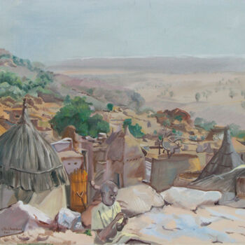 Peinture intitulée "scène d'Ireli, vill…" par Gilles Chambon, Œuvre d'art originale, Huile Monté sur Châssis en bois