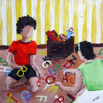 Painting titled "LE JEU DE L ALPHABET" by Nicodi, Original Artwork, Acrylic