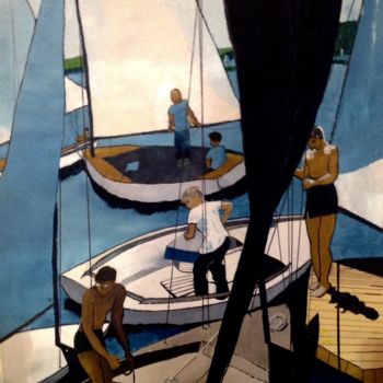 Malerei mit dem Titel "Sailing" von Jan Wall, Original-Kunstwerk, Öl