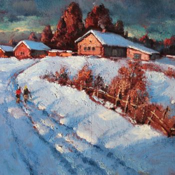 Pintura titulada "The winter path" por Mark Kremer, Obra de arte original, Oleo