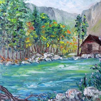 Pintura titulada "LE CHALET DU LAC" por Nicodi, Obra de arte original, Oleo