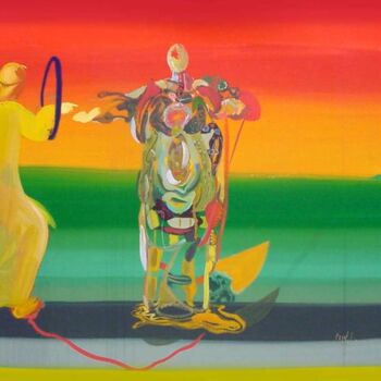 Schilderij getiteld "Skip and jump" door Rob Arbouw, Origineel Kunstwerk