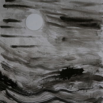 Peinture intitulée "LA LUNE BLANCHE" par Jeannette Allary, Œuvre d'art originale, Encre