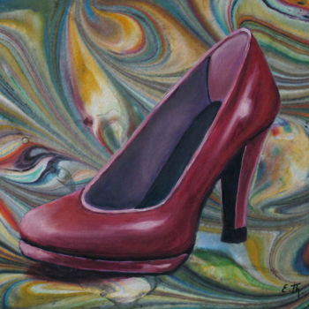 Peinture intitulée "Red Shoe" par Elke Thiébaut, Œuvre d'art originale, Acrylique