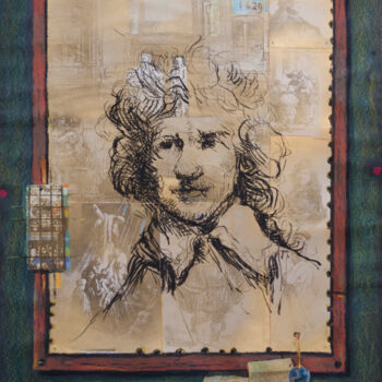 Collagen mit dem Titel "Rembrandt etchings" von Mandy Sand, Original-Kunstwerk, Papier