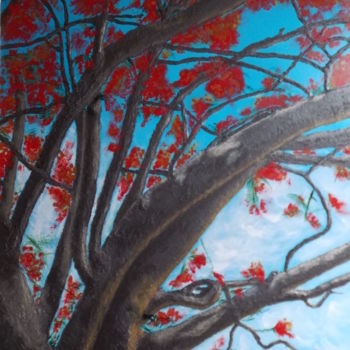 Painting titled "thai flamboyant" by Alain Berthier, Original Artwork, Acrylic