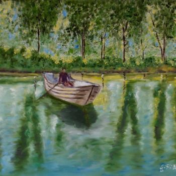 Painting titled "barca-nel-lago" by Giancarlo Di Battista, Original Artwork