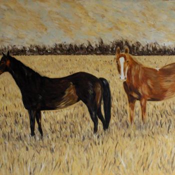 Painting titled "cavalli-nella-prate…" by Giancarlo Di Battista, Original Artwork