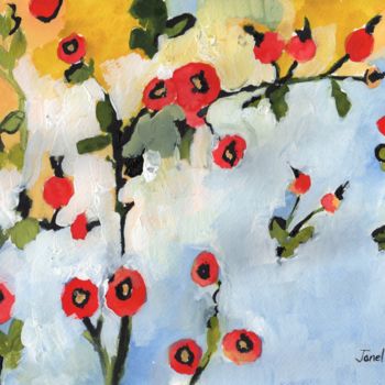 Painting titled "Rose Hips II" by Janel Bragg, Original Artwork, Watercolor