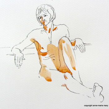Peinture intitulée "croquis Veronik 10…" par Anne-Marie Mary, Œuvre d'art originale, Encre