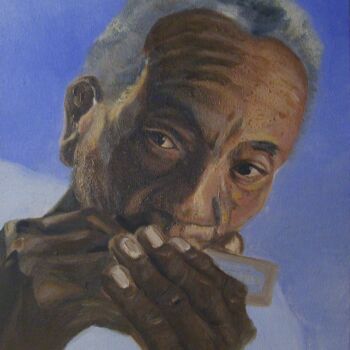 Painting titled "Vieil Homme à l'Har…" by Clémence C., Original Artwork, Oil