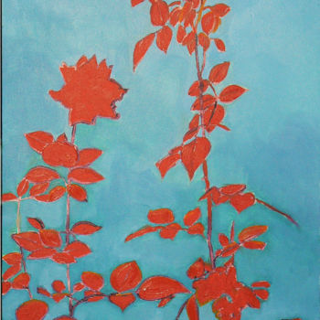 Painting titled "Roses shadow in red" by Emilia Amaro, Original Artwork, Oil