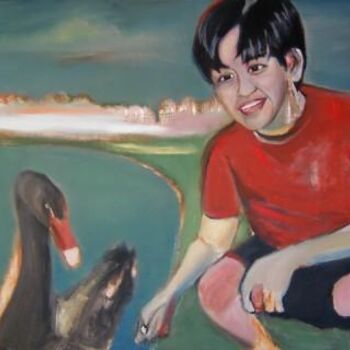 Pintura titulada "Feeding Time" por Scott Spencer, Obra de arte original, Oleo Montado en Bastidor de camilla de madera