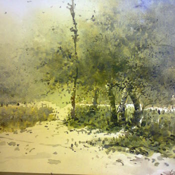 Painting titled "Deepcore Silence" by Subrata Chatterjee, Original Artwork, Watercolor