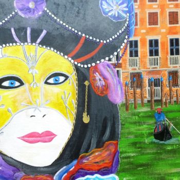 Painting titled "carnaval" by Gilbert Devesa, Original Artwork, Acrylic Mounted on Wood Stretcher frame