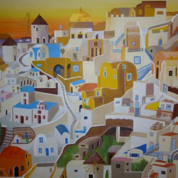 Painting titled "santorin" by Gilbert Devesa, Original Artwork, Acrylic Mounted on Wood Stretcher frame