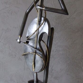 Sculptuur getiteld "Le violoncelliste" door Philippe Fautrez, Origineel Kunstwerk, Metalen