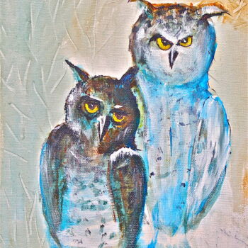 Painting titled "Q-285- Corujas I" by Telma Weber, Original Artwork, Acrylic