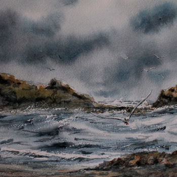 Peinture intitulée "Mouette" par Alain Devienne, Œuvre d'art originale, Aquarelle